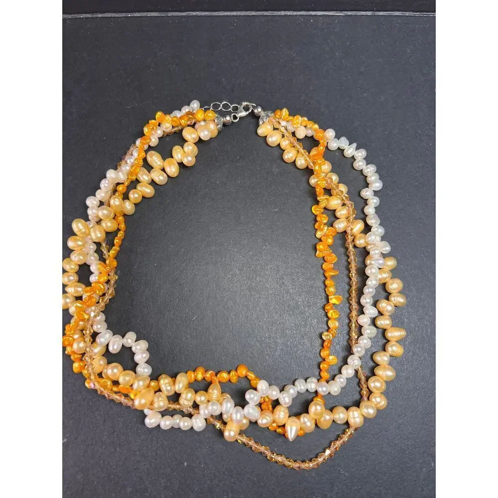 NEW yellow freshwater pearl multi strand necklace with sterling silver clasp